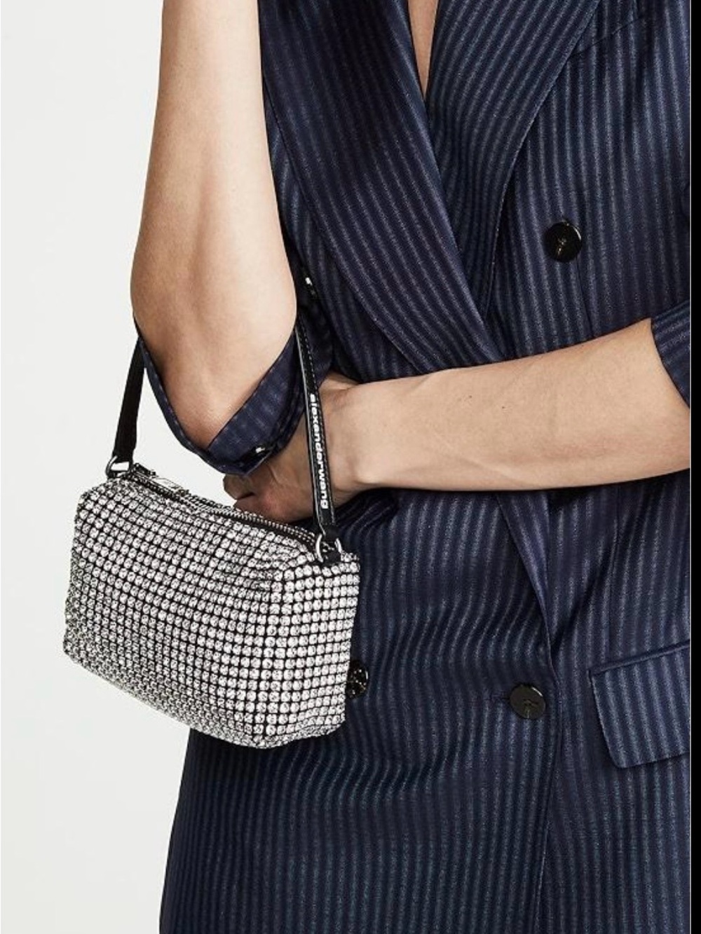 Alexander Wang Silver Crystal Mini Bag with Black Strap